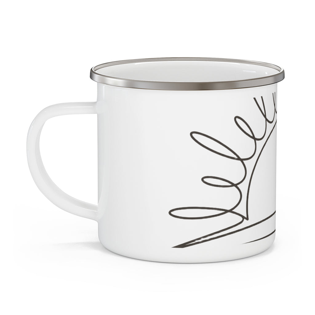 Sunrise Line Art Enamel Camping Mug -- Continuous Line, Warm White — view 3