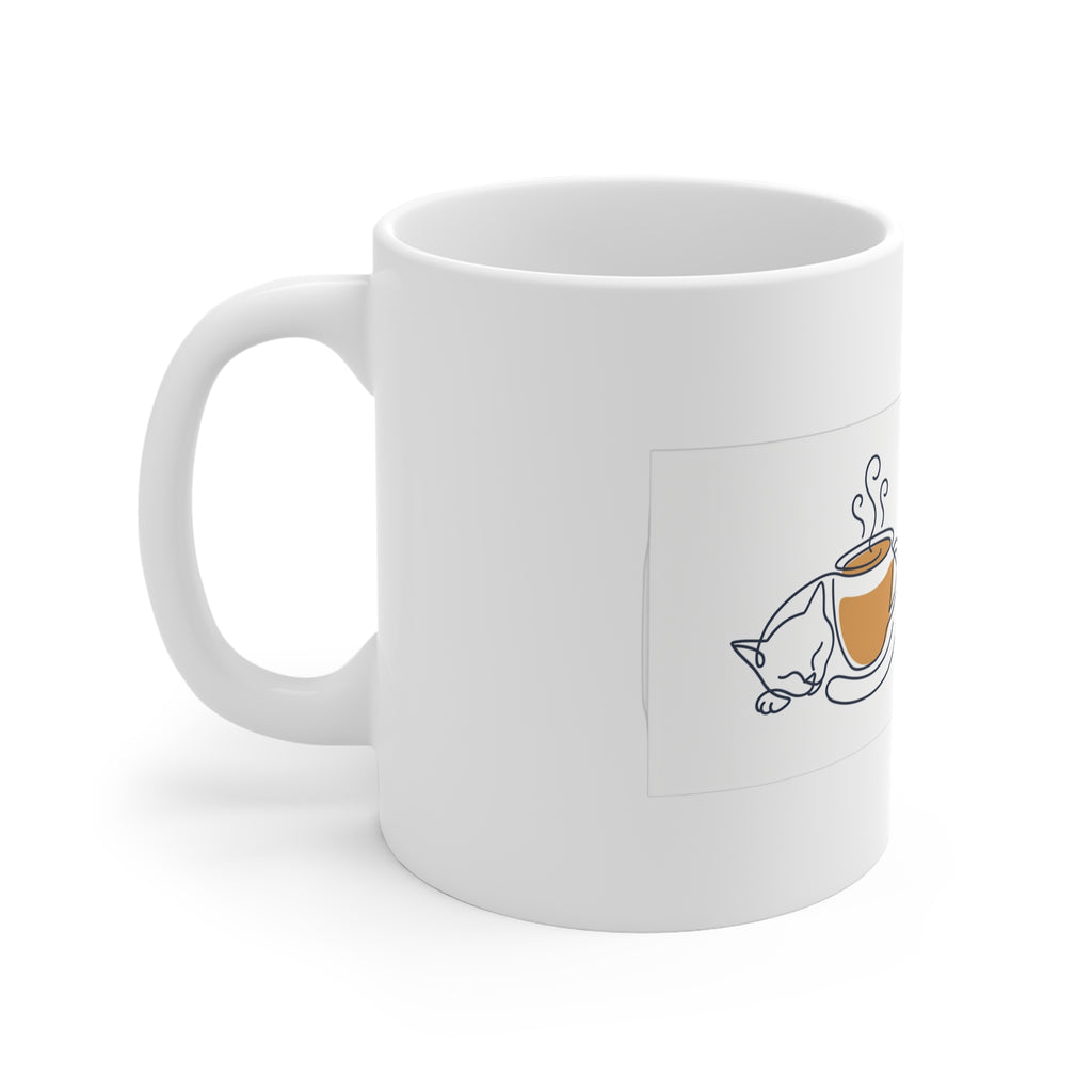 First One Up — Cat & Coffee Ceramic Mug — view 2