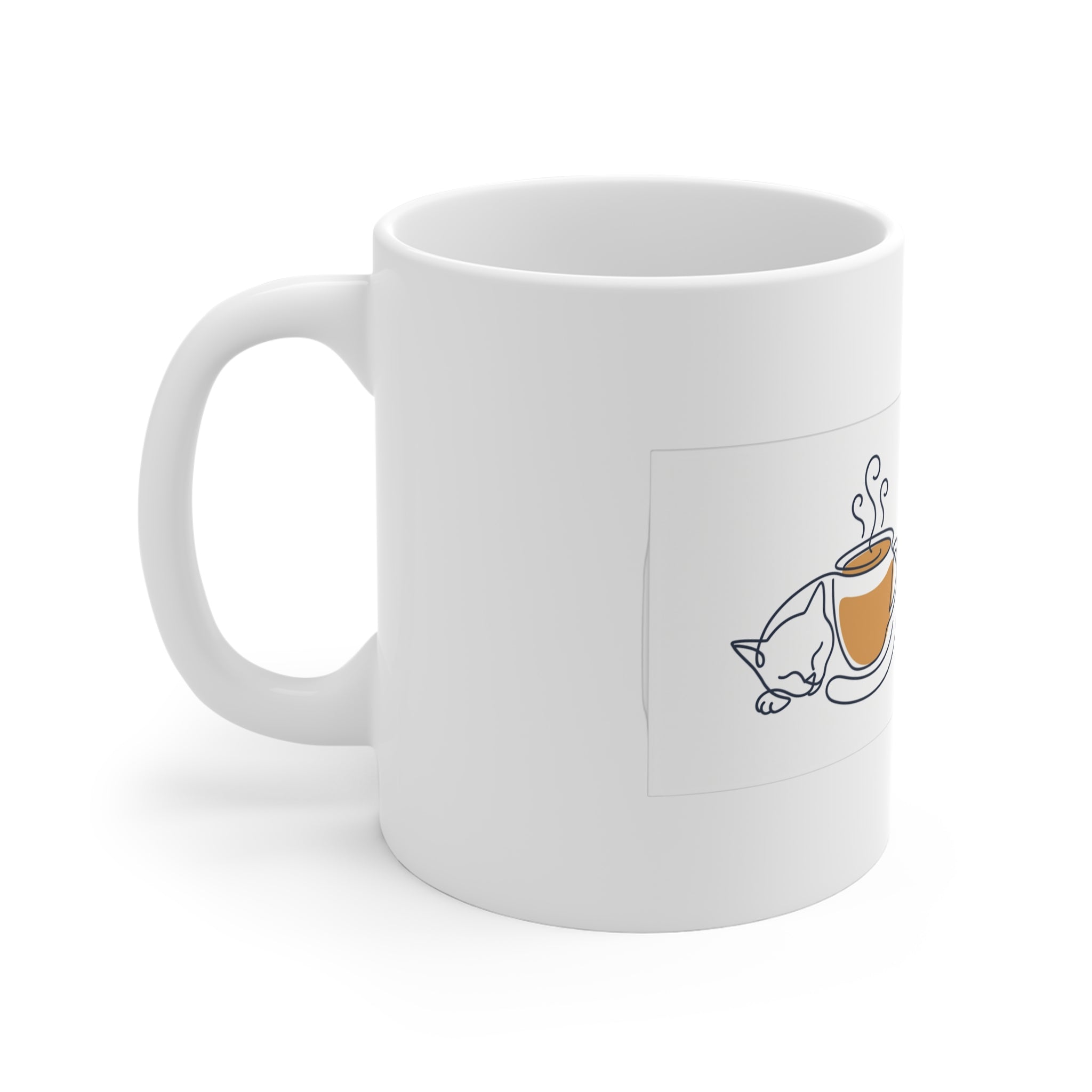First One Up — Cat & Coffee Ceramic Mug — view 2