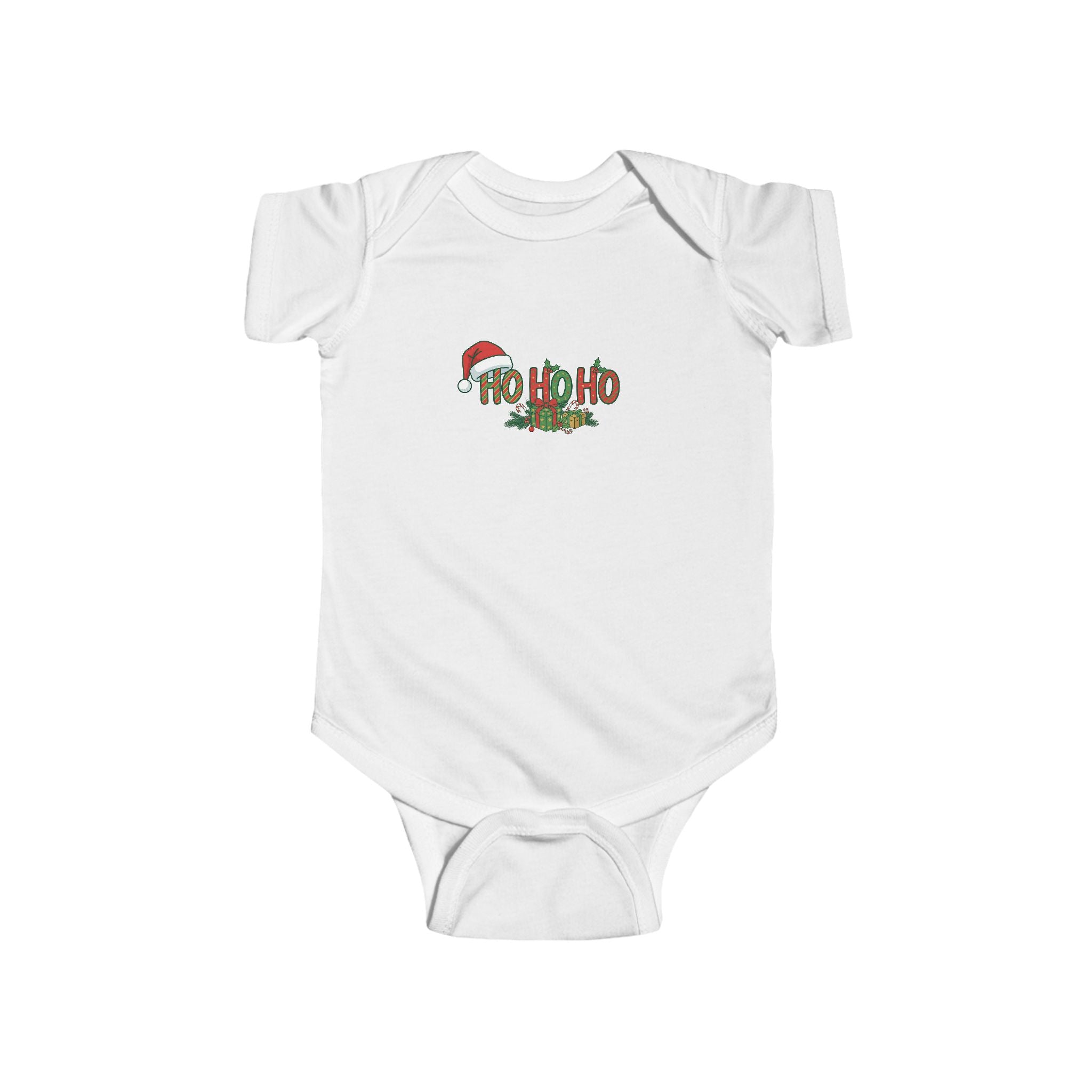 Infant Bodysuit - "Ho Ho Ho" Christmas Baby Onesie with Santa Hat Holiday Tee