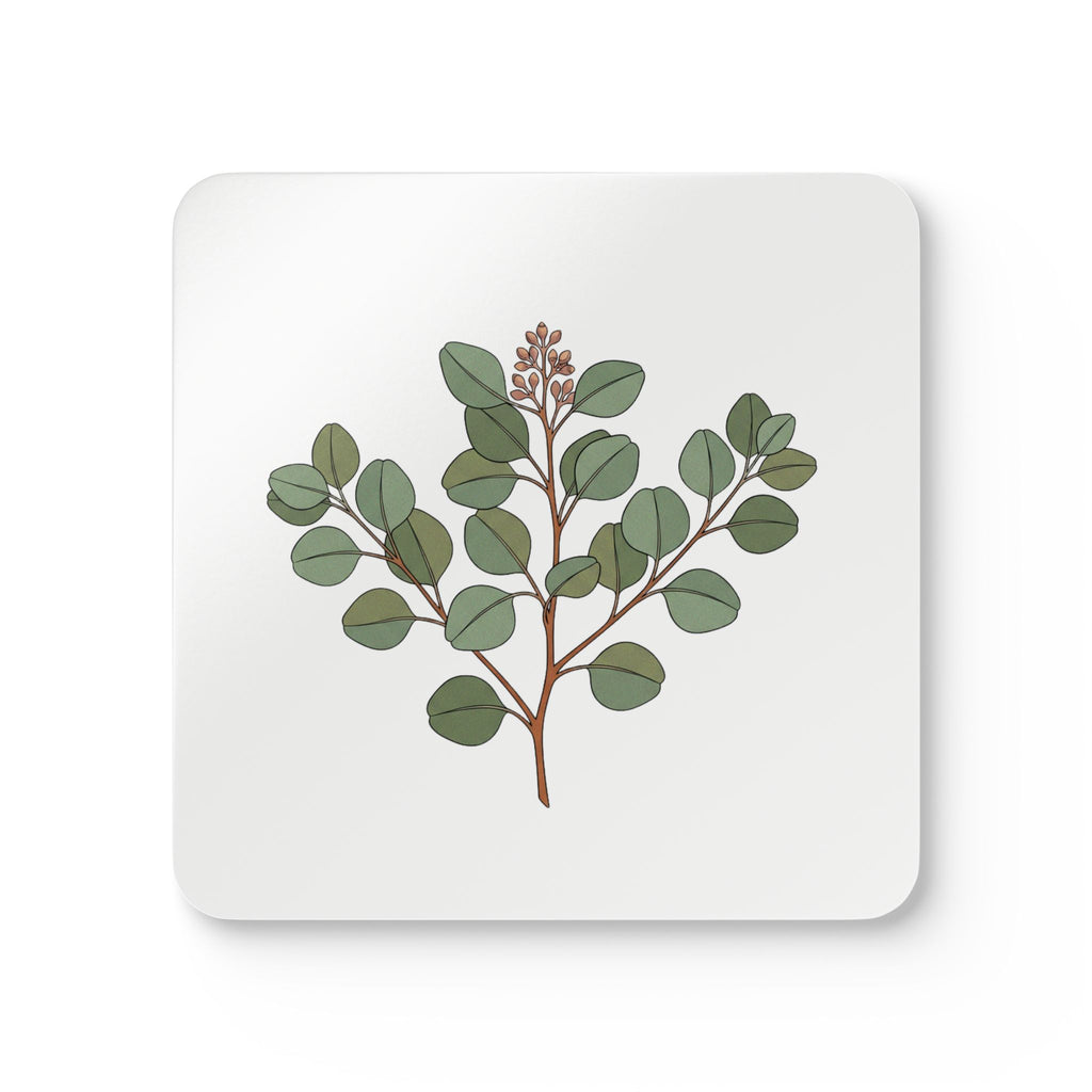 Botanical Morning Corkwood Coaster Set -- 4 Designs, Delicate Line Art — front view