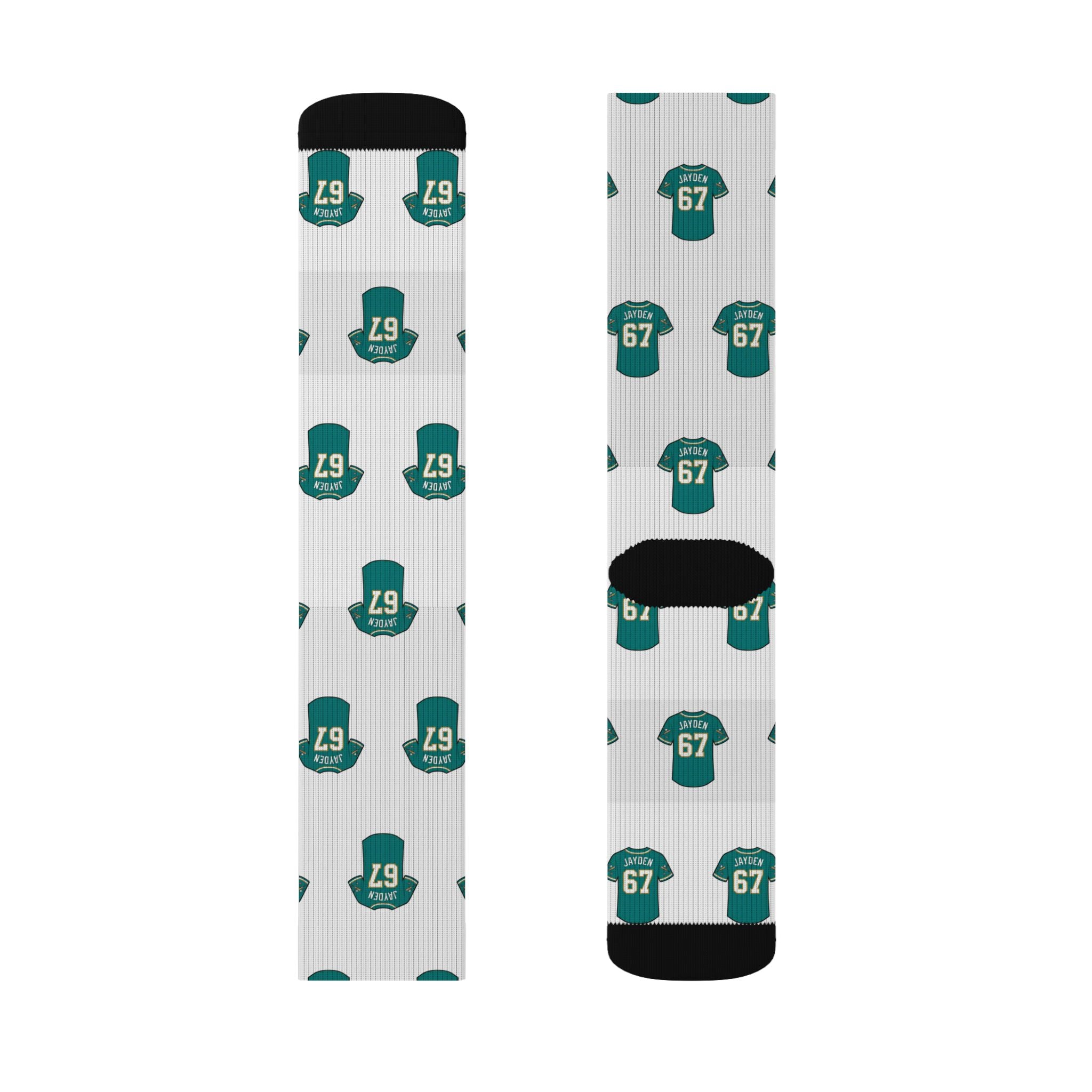 Custom Sublimation Socks — Green Jersey 67 Pattern Athletic Crew Socks