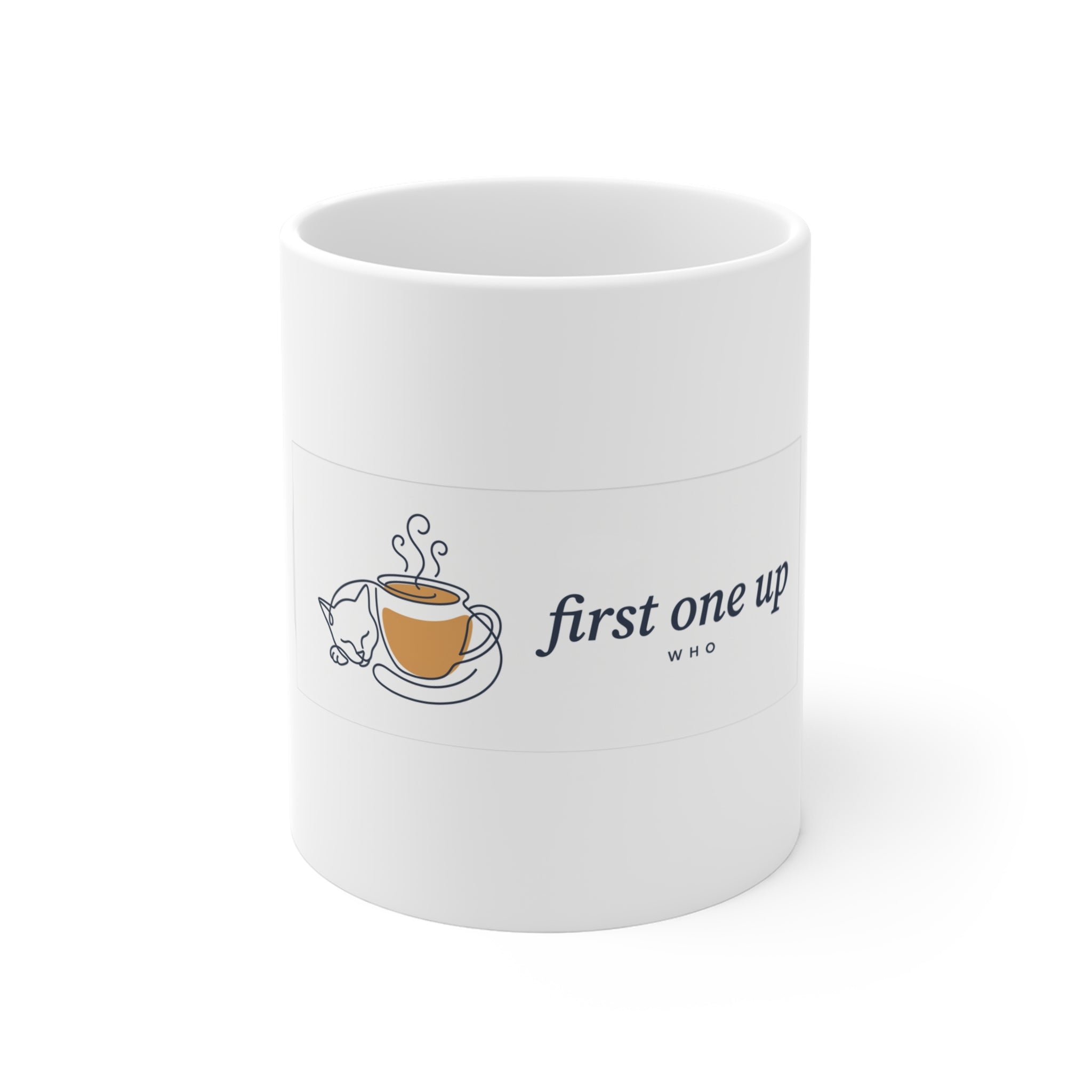 First One Up — Cat & Coffee Ceramic Mug