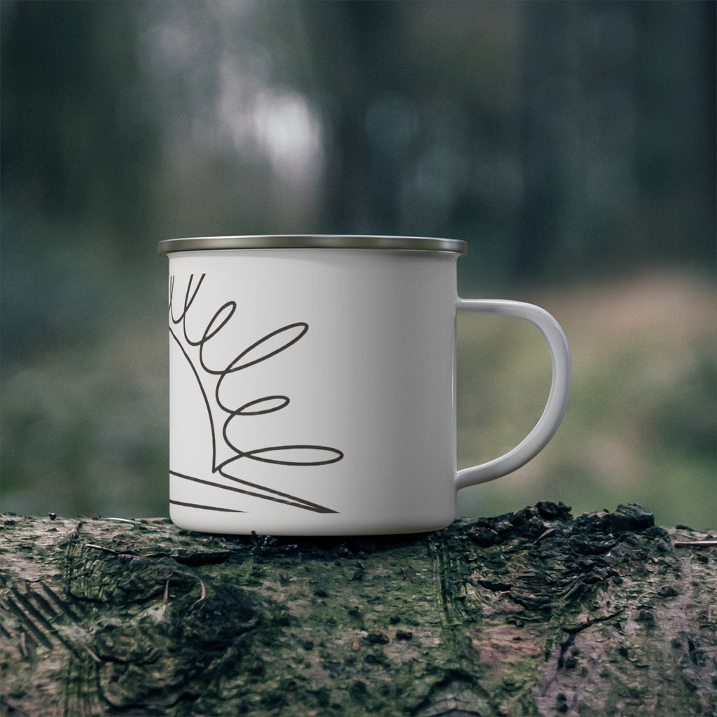 Sunrise Line Art Enamel Camping Mug -- Continuous Line, Warm White — view 4