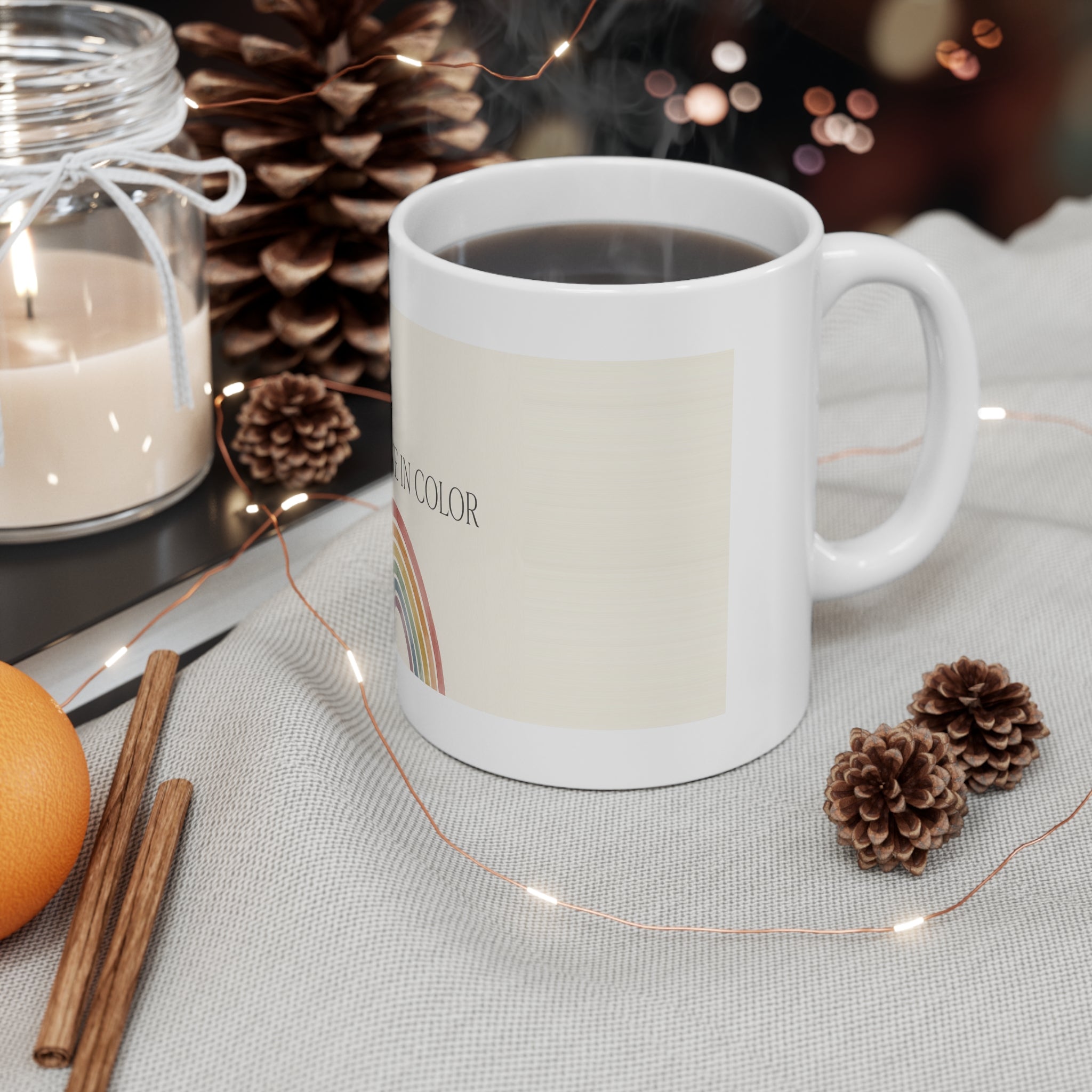 Rise & Shine in Color — Ceramic Mug ceramic mug on a cozy morning table