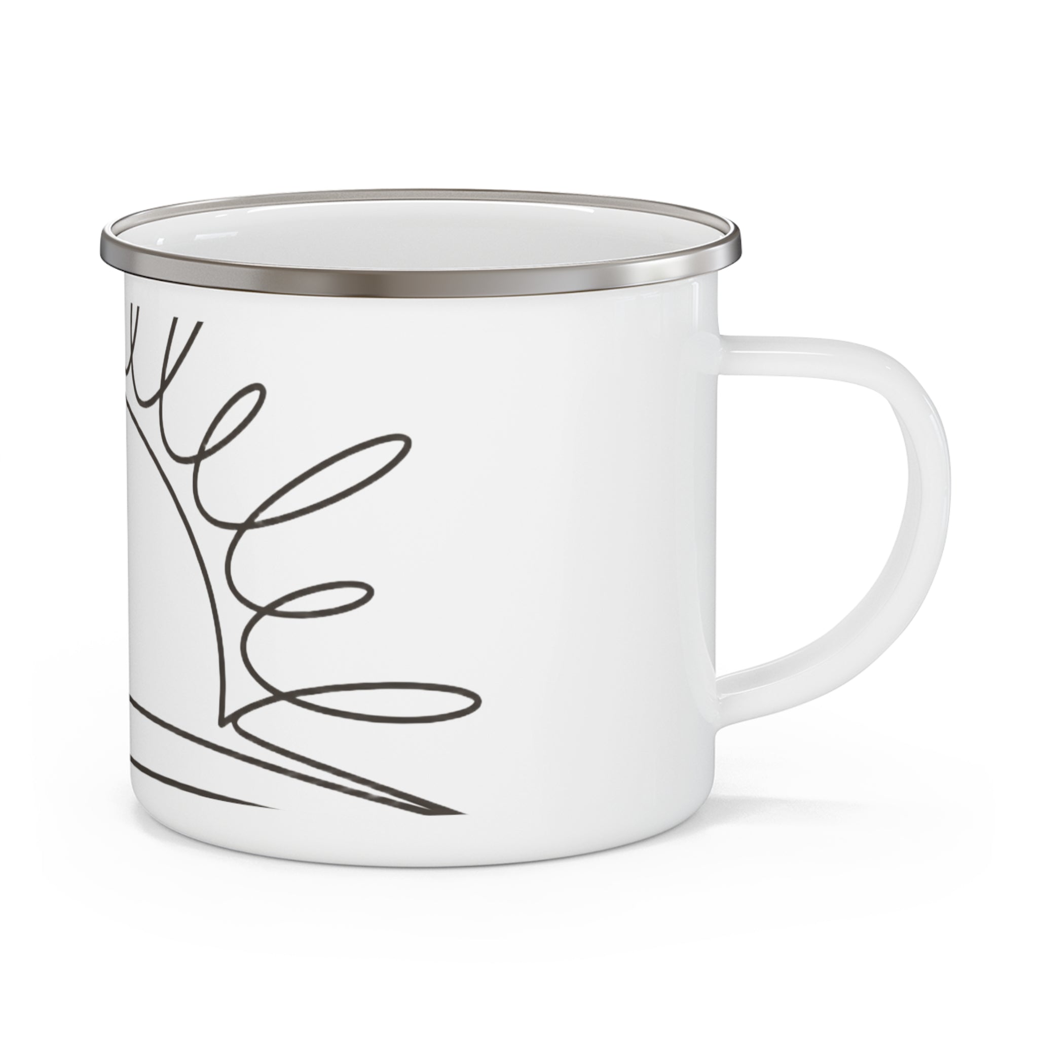 Sunrise Line Art Enamel Camping Mug -- Continuous Line, Warm White — view 2