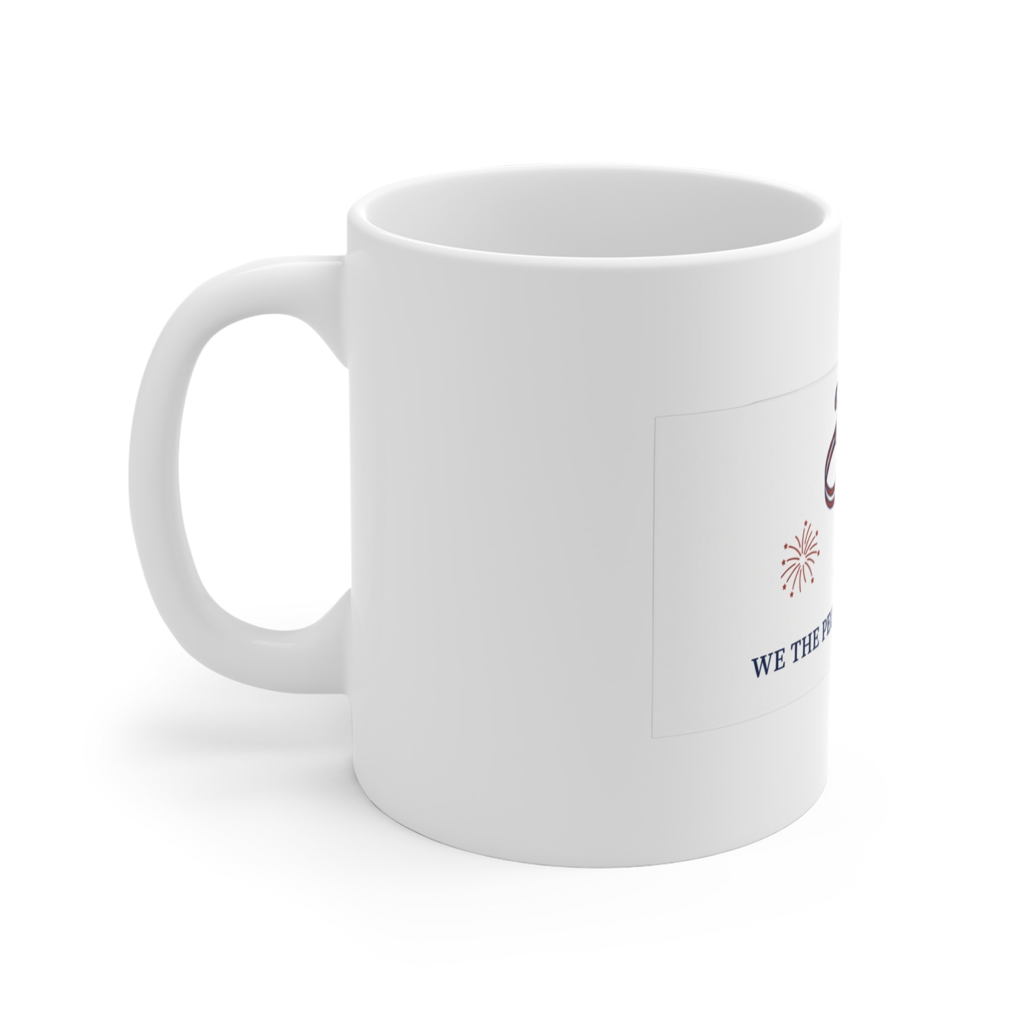 Still Ringing America 250 ceramic mug, white 11oz with the Liberty Bell '250 - We the People Still Ringing - 1776 to 2026' design, left side and handle