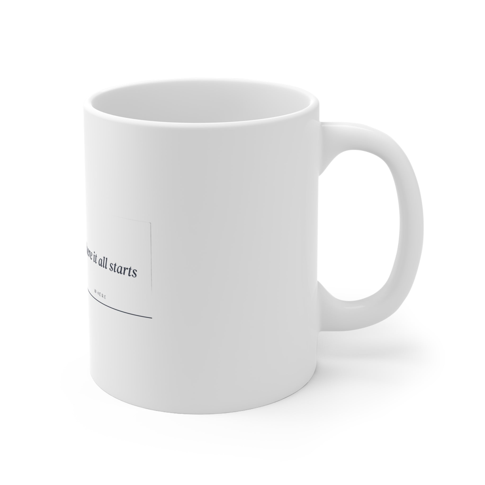 The Kitchen Table — The Where Mug - white 11oz ceramic mug, side and handle