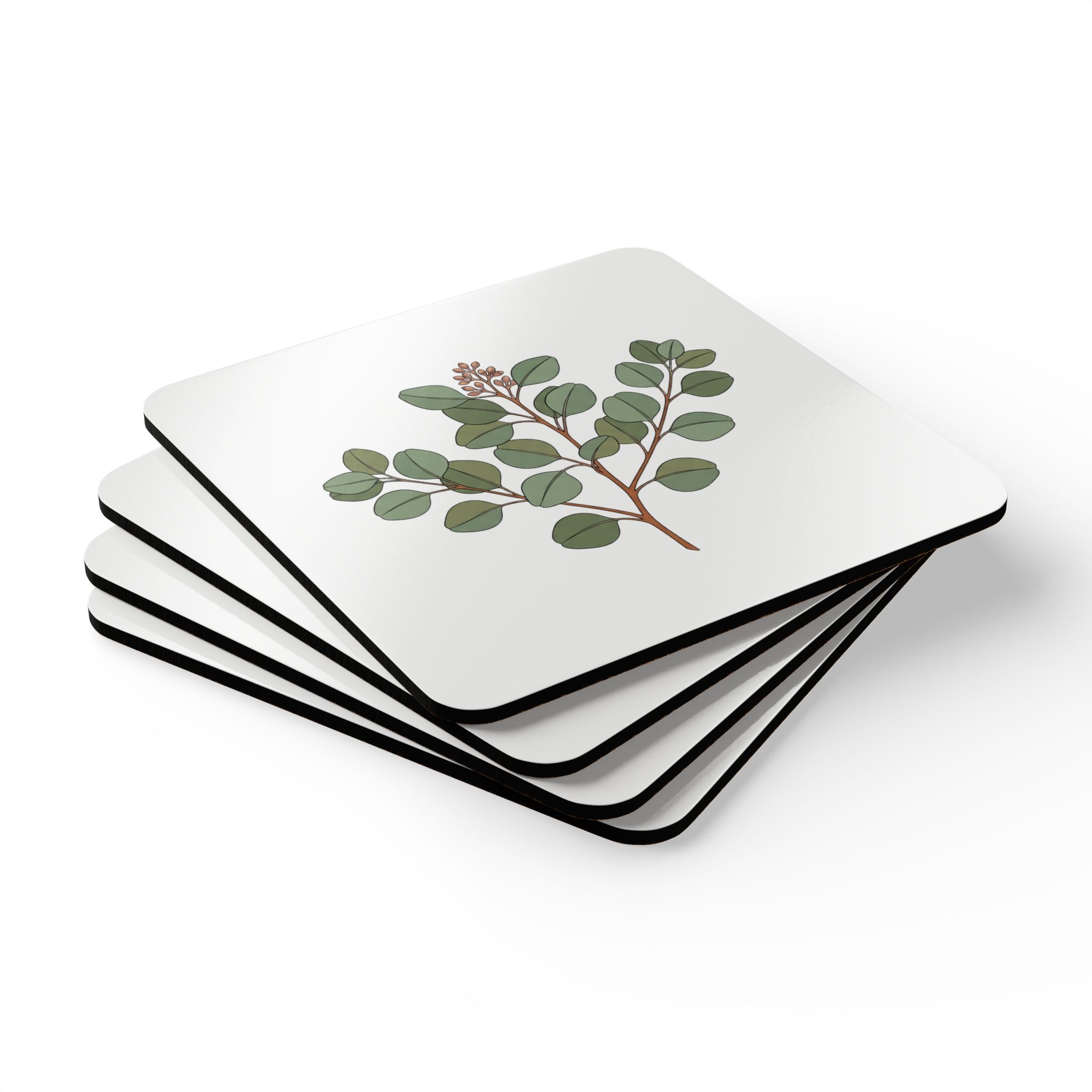 Botanical Morning Corkwood Coaster Set -- 4 Designs, Delicate Line Art — view 3