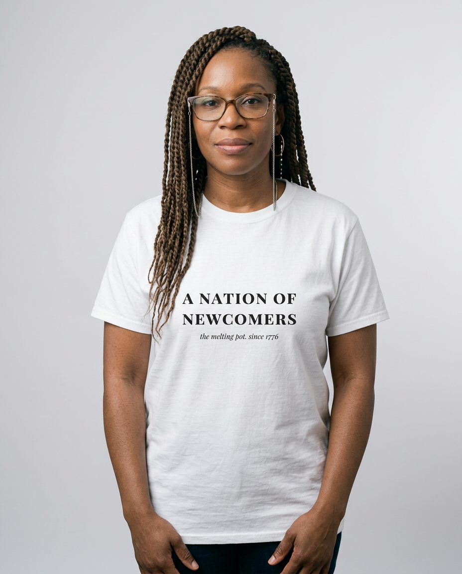 model: A Nation of Newcomers Tee - catalog-hero
