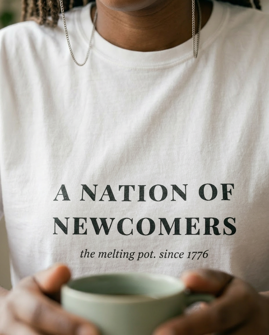model: A Nation of Newcomers Tee - detail