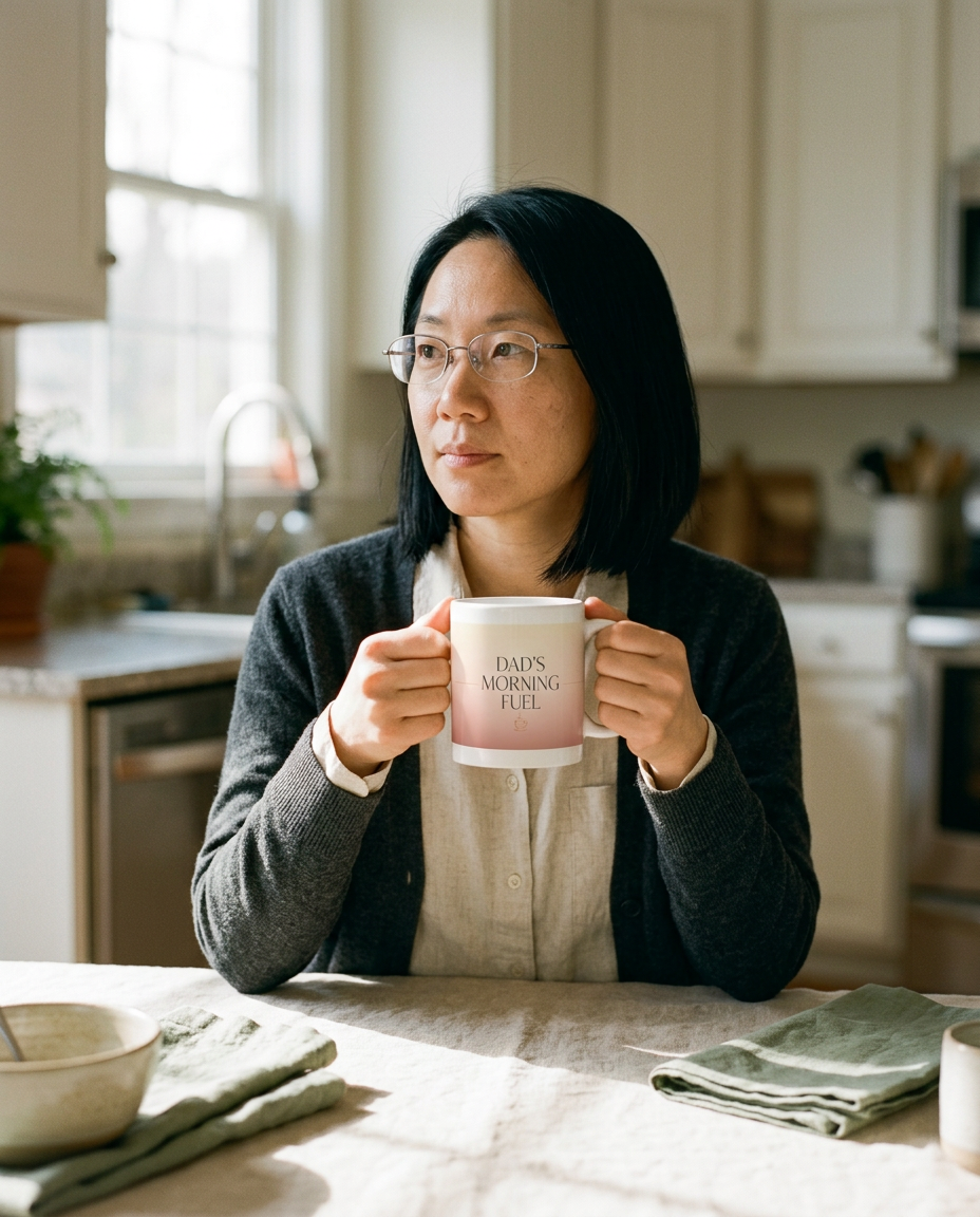 Dad's Morning Fuel — Ceramic Mug - on a model
