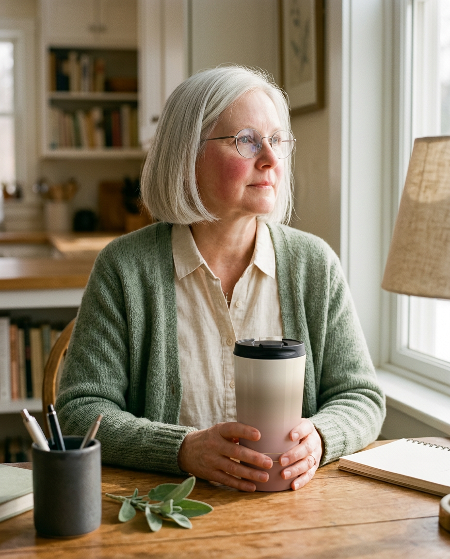 Insulated Travel Mug — Golden Hour - on a model