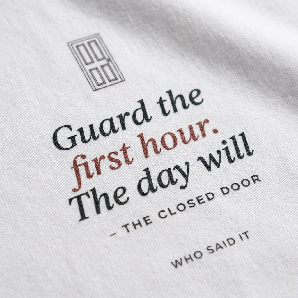 Guard the First Hour — The Closed Door Tee - detail