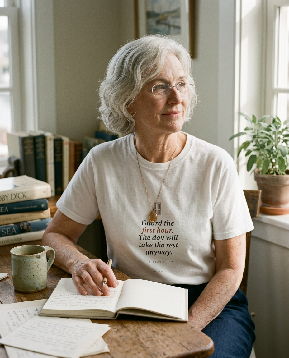 Guard the First Hour — The Closed Door Tee - on a model