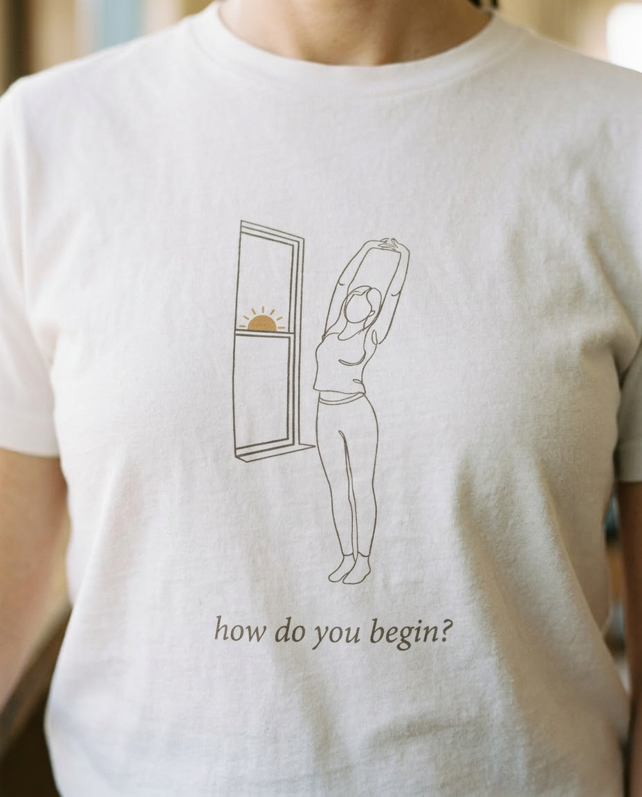 model: How Do You Begin — The First Stretch Tee - detail