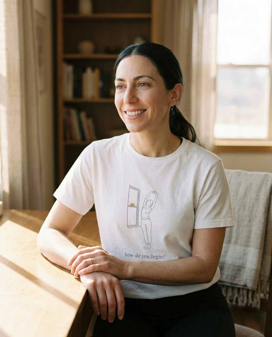 model: How Do You Begin — The First Stretch Tee - lifestyle