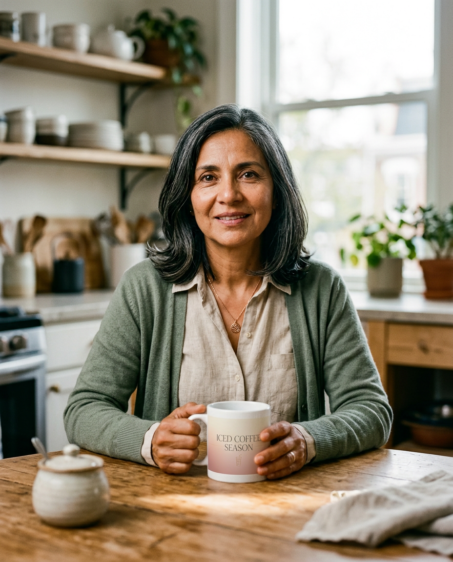 Iced Coffee Season — Ceramic Mug - on a model