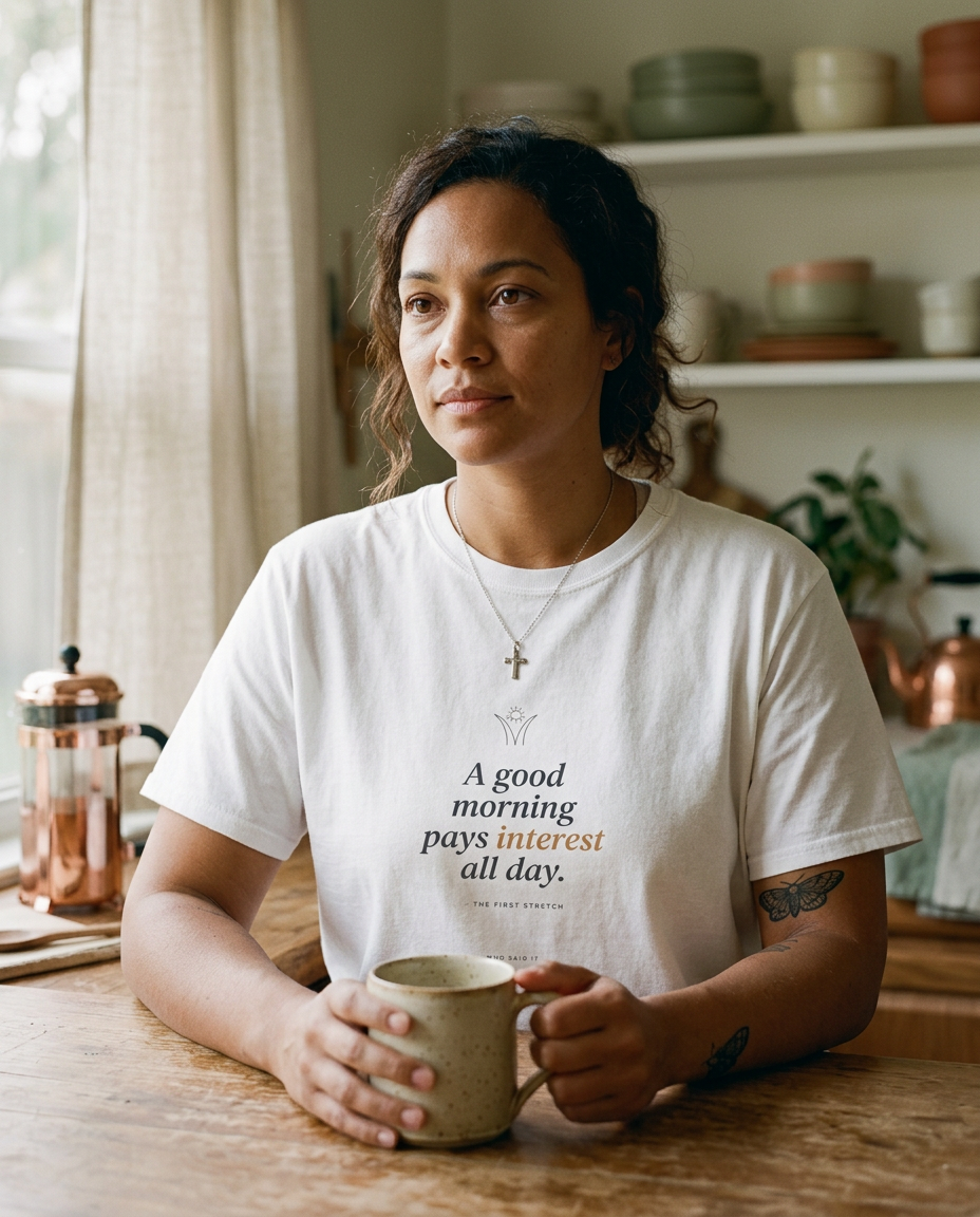 Interest All Day — The Morning Stretch Tee - on a model