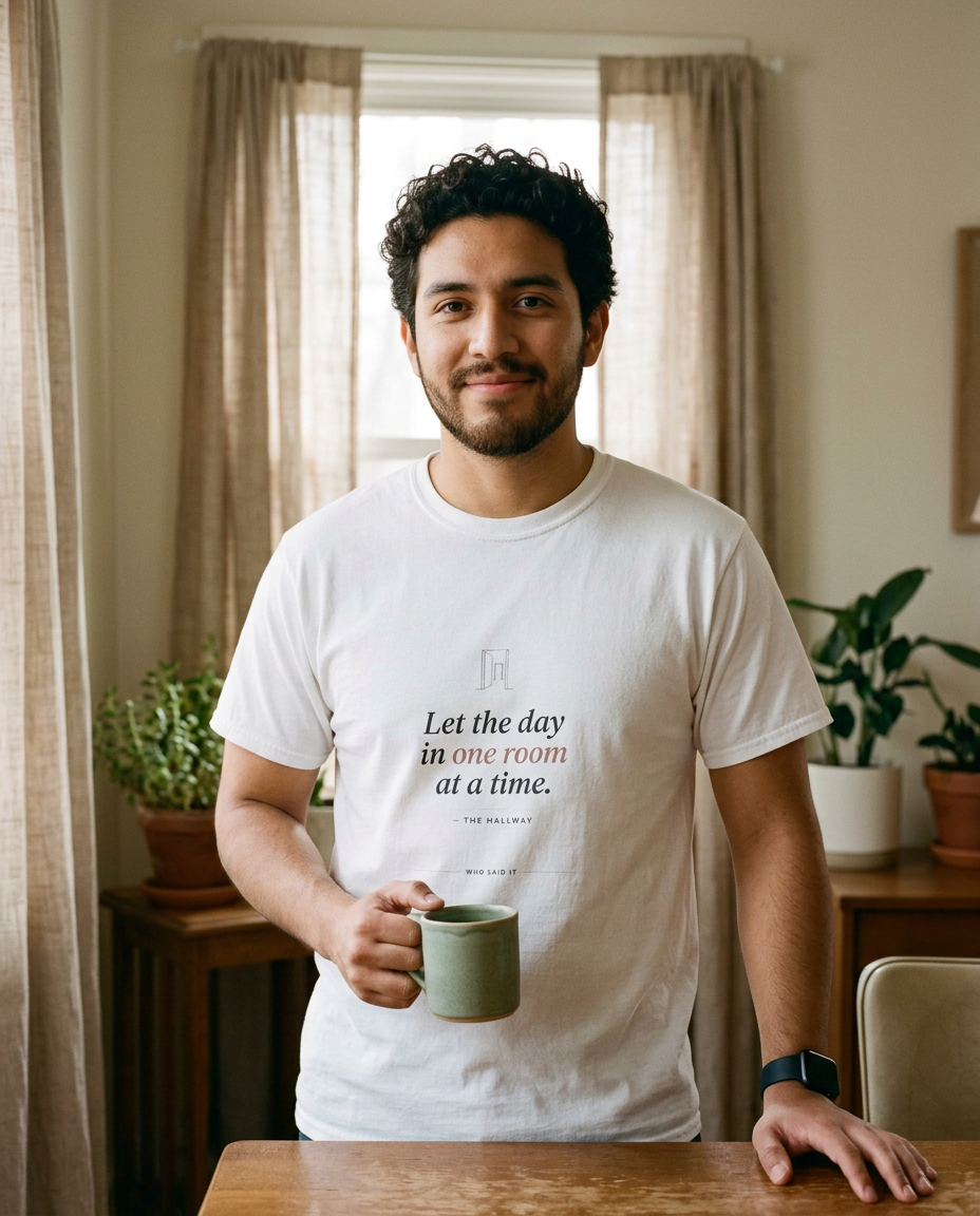One Room at a Time — The Hallway Tee - on a model