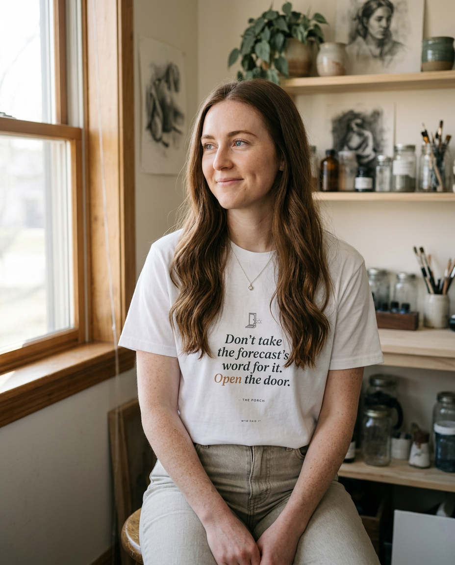 Open the Door — The Porch Tee - on a model