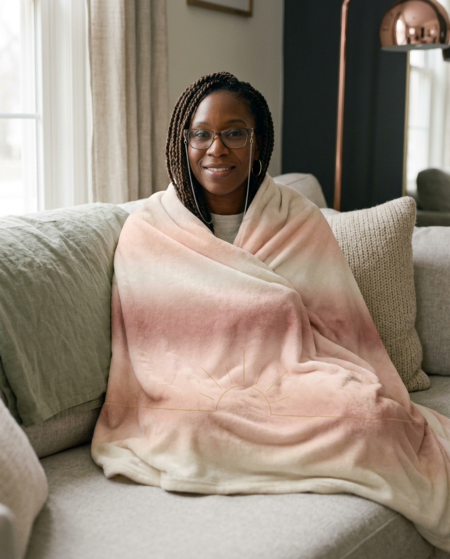Our Family Home — Velveteen Blanket - on a model