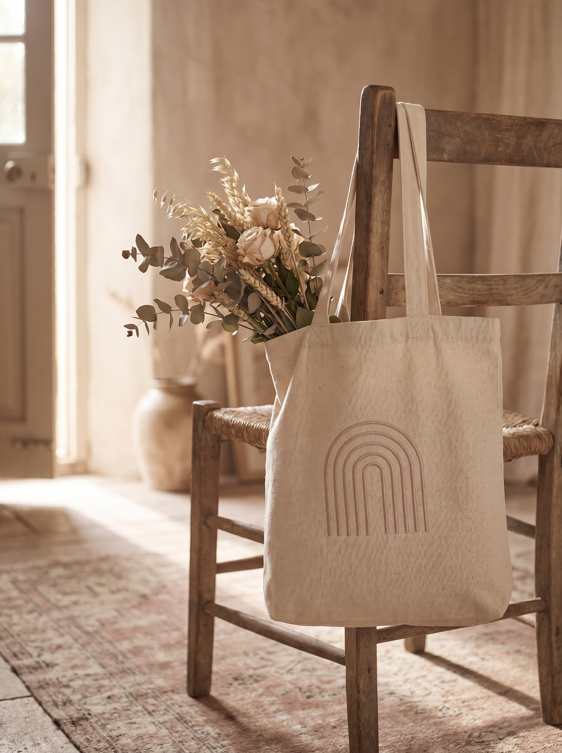 Market Tote canvas carryall in warm morning light