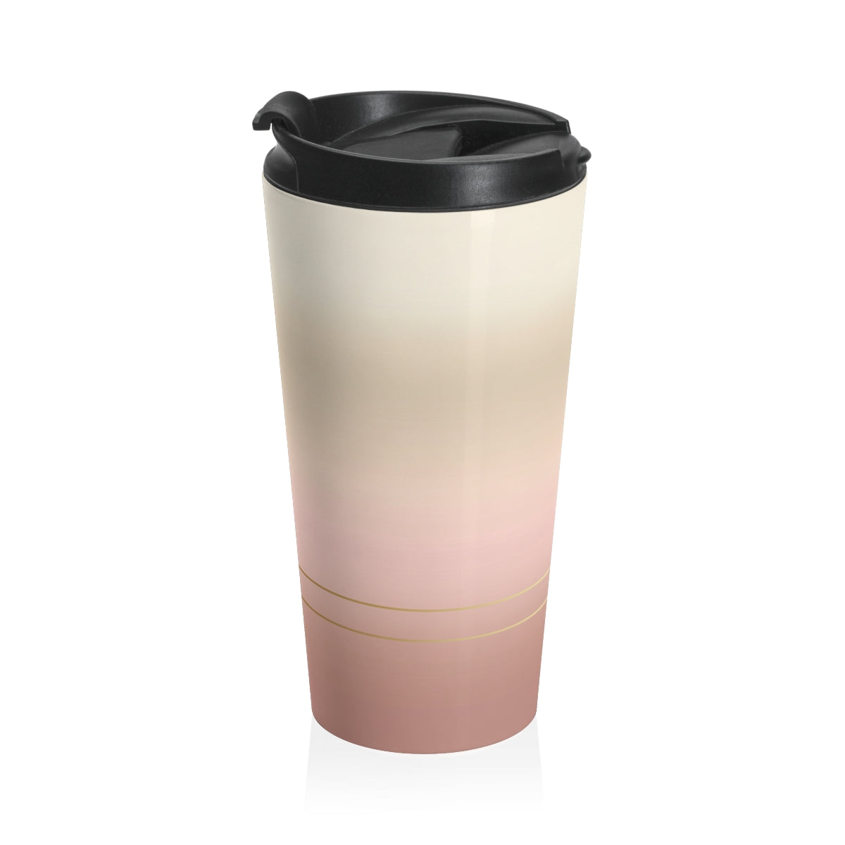 Golden Hour insulated travel mug with first-light gradient wrap (left)