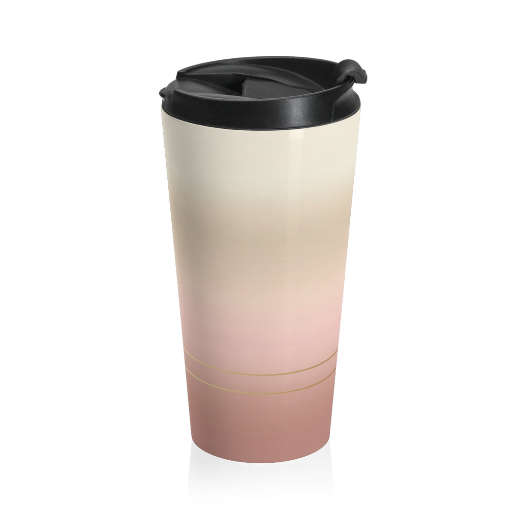 Golden Hour insulated travel mug with first-light gradient wrap (right)