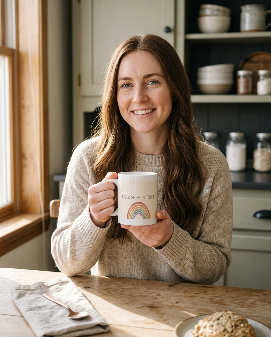 Rise & Shine in Color — Ceramic Mug - on a model