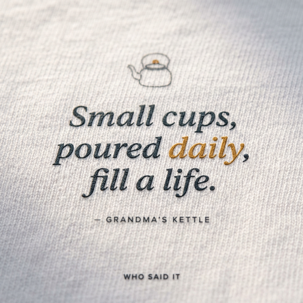 Small Cups, Poured Daily — Grandma's Kettle Tee - detail
