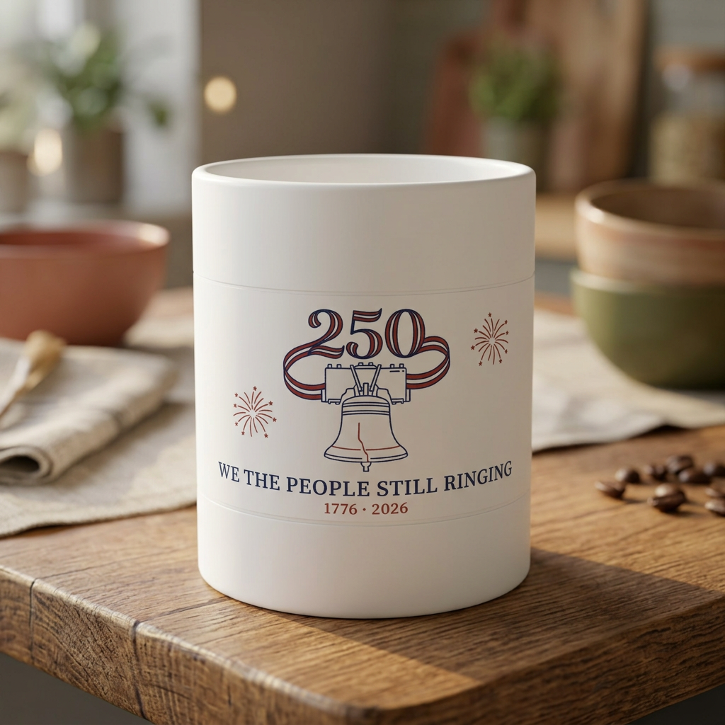Still Ringing — America 250 Ceramic Mug - styled