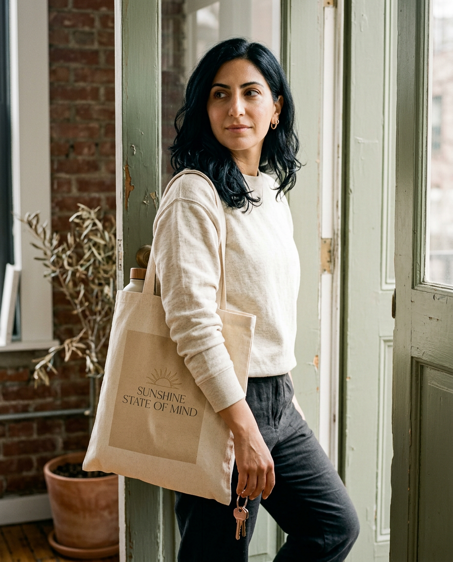 Sunshine State of Mind — Canvas Tote - on a model