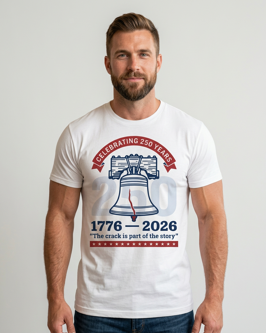 model: The Crack Is Part of the Story — America 250 Tee - catalog-hero