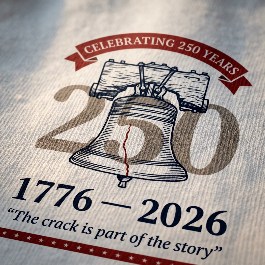 The Crack Is Part of the Story — America 250 Tee - print detail