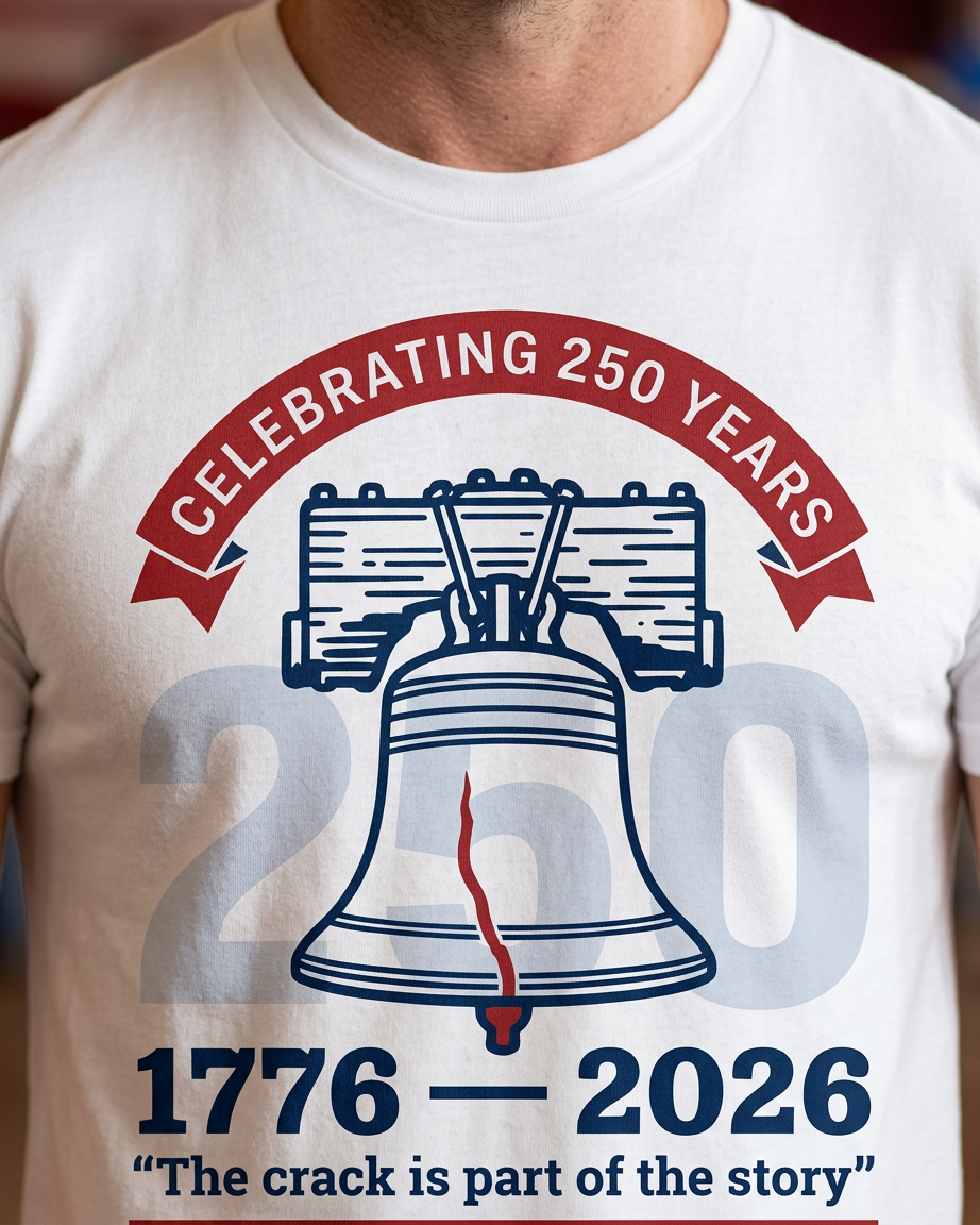 model: The Crack Is Part of the Story — America 250 Tee - detail