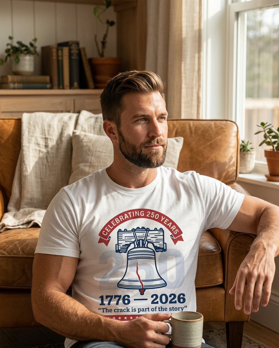 model: The Crack Is Part of the Story — America 250 Tee - lifestyle