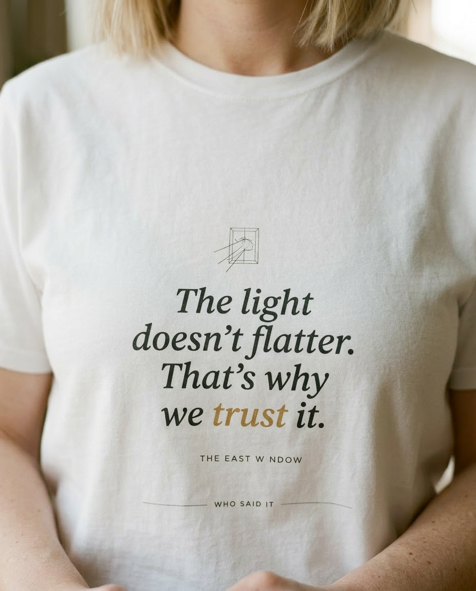 model: The Light Doesn't Flatter — The East Window Tee - detail