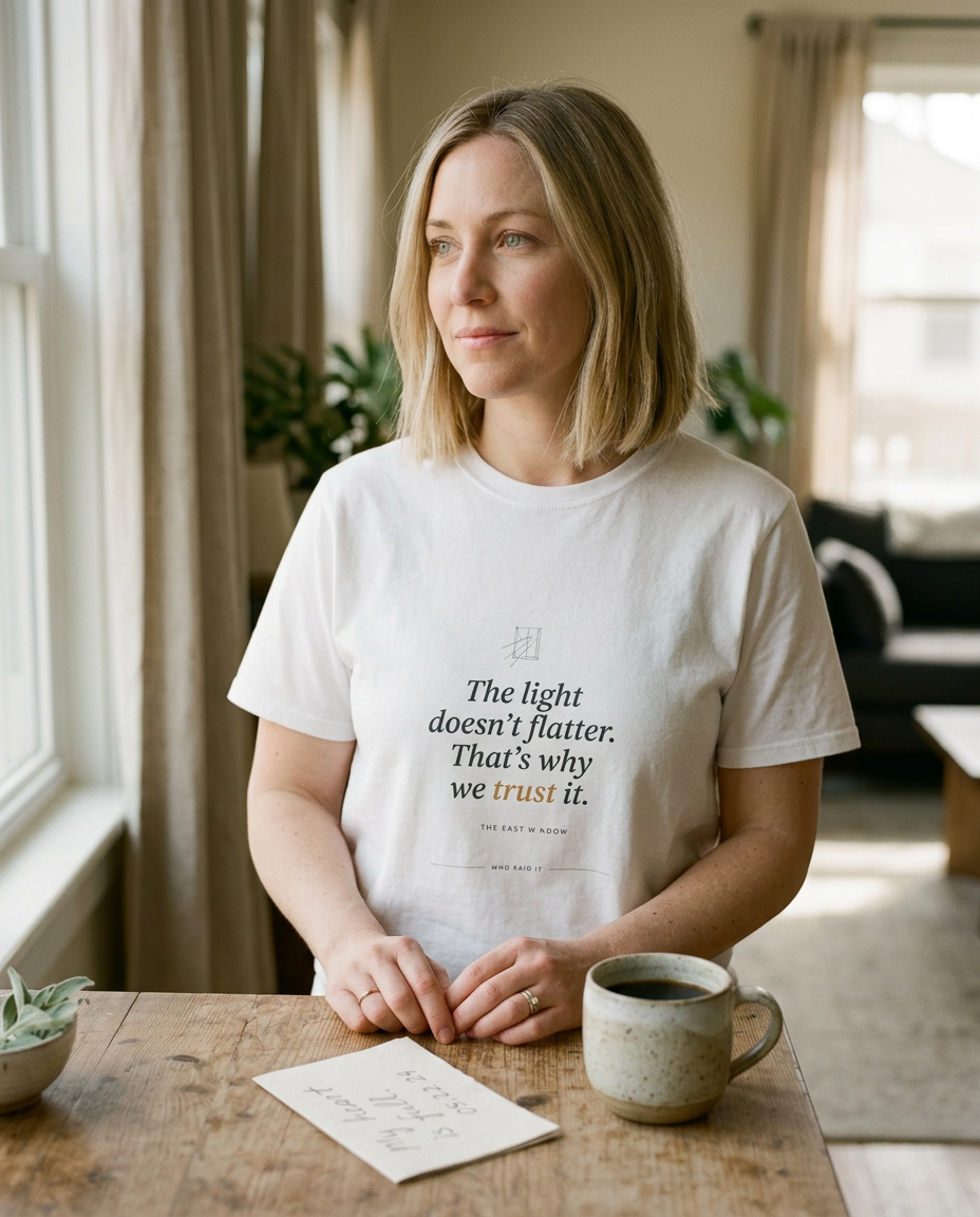 The Light Doesn't Flatter — The East Window Tee - on a model