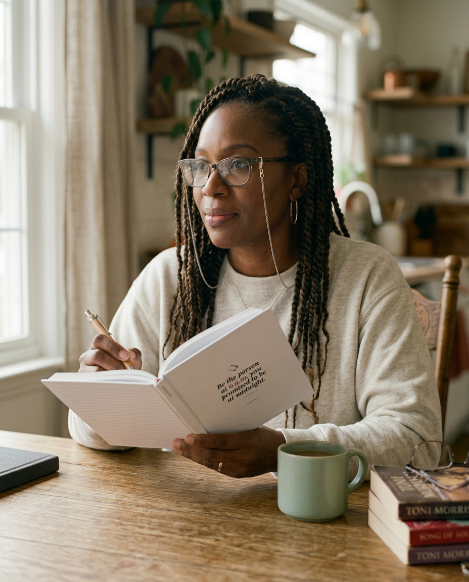 The Person at 6 A.M. — The Journal Tee - on a model