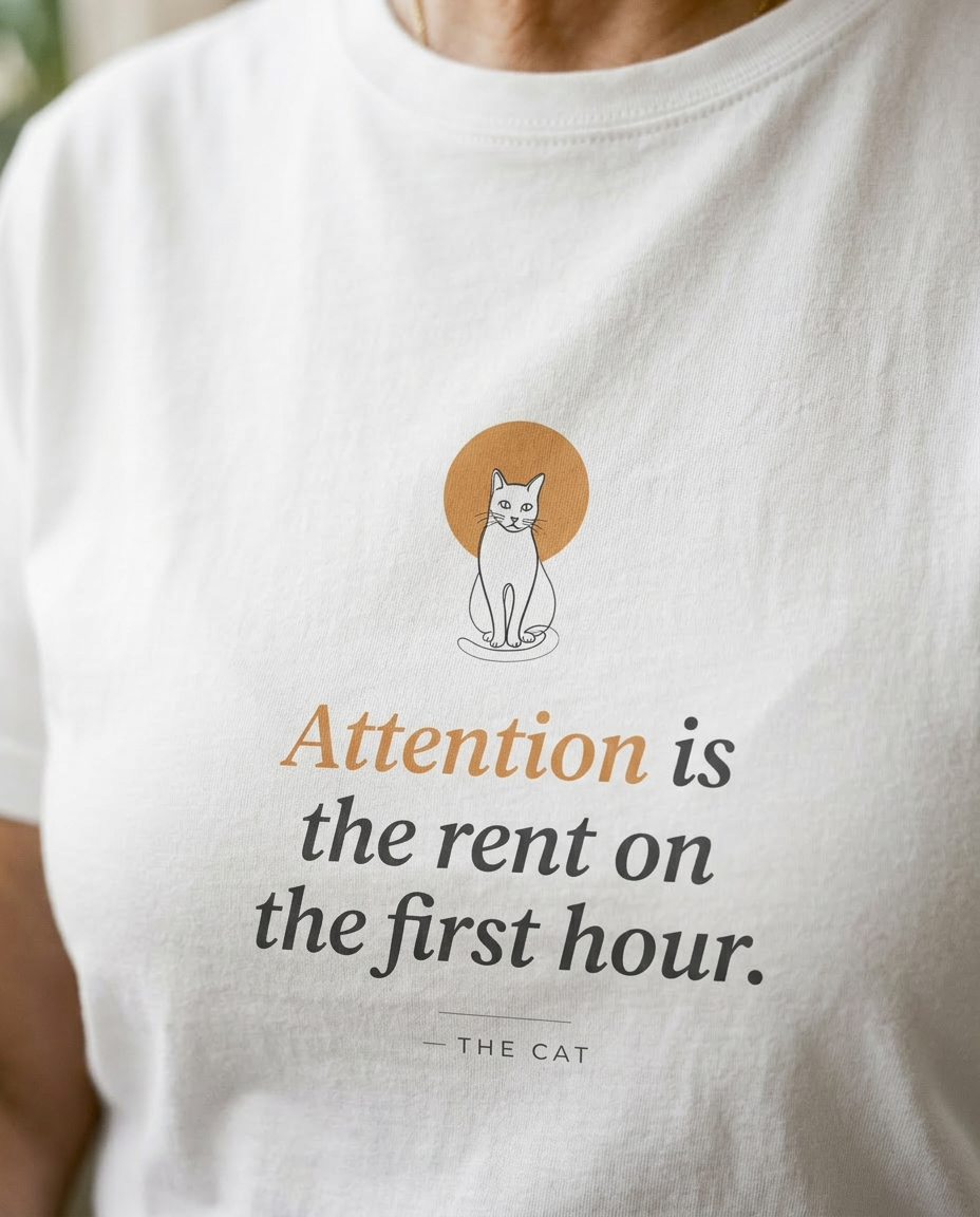 model: The Rent Is Attention — The Cat Tee - detail