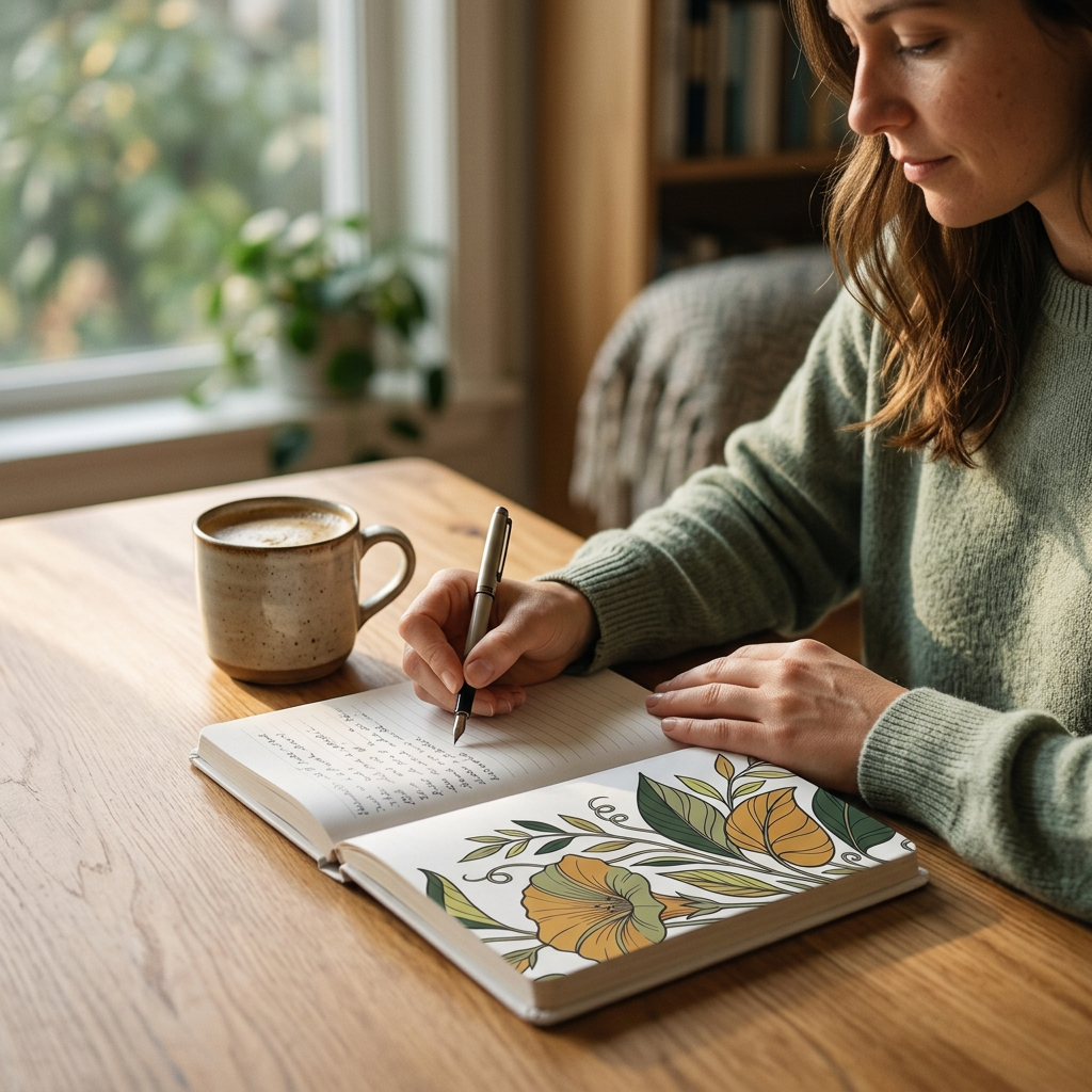 model: The Ritual Hardcover Journal -- Botanical Morning - lifestyle