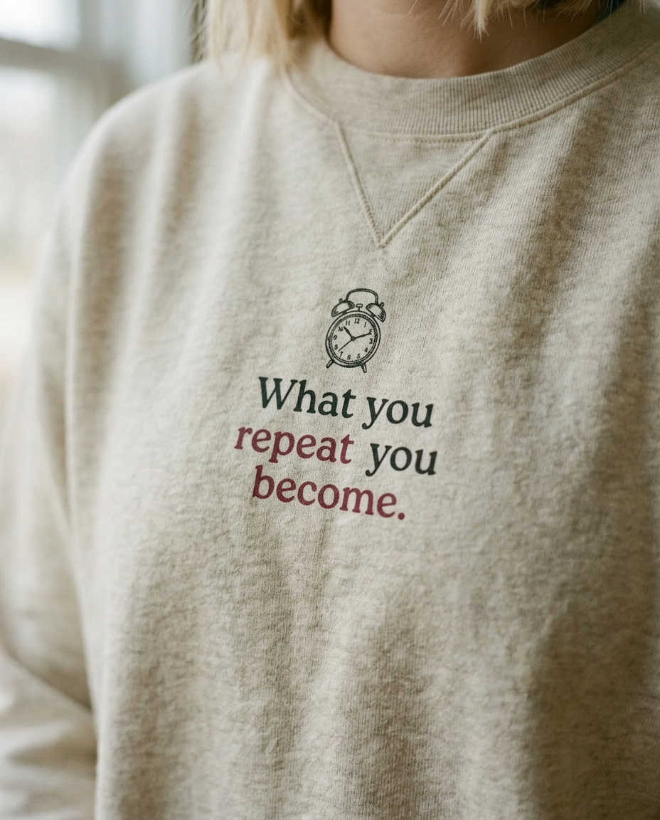 model: What You Repeat — The Alarm Tee - detail