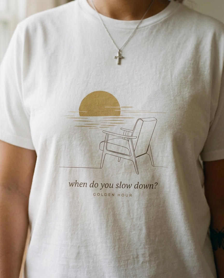 model: When Do You Slow Down — The Golden Hour Tee - detail