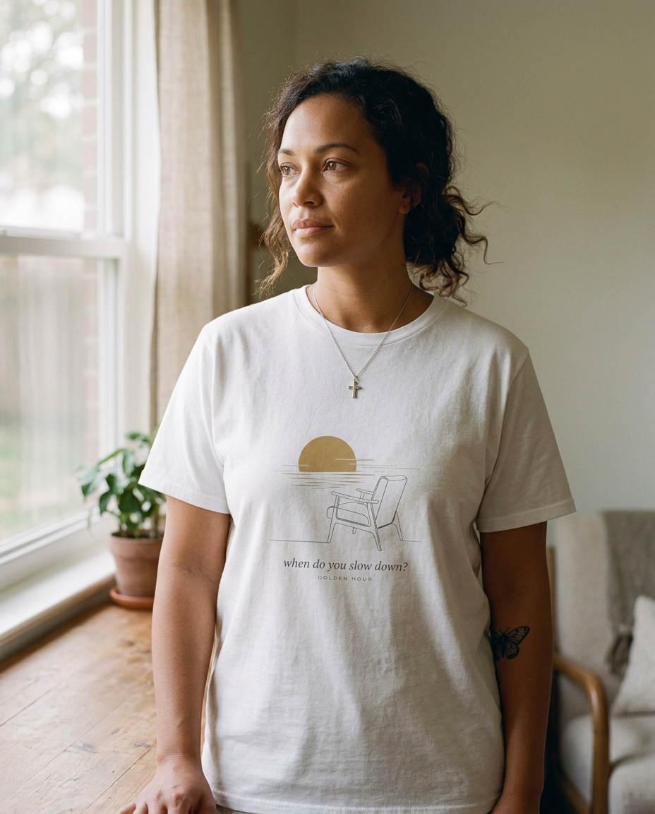 When Do You Slow Down — The Golden Hour Tee - on a model