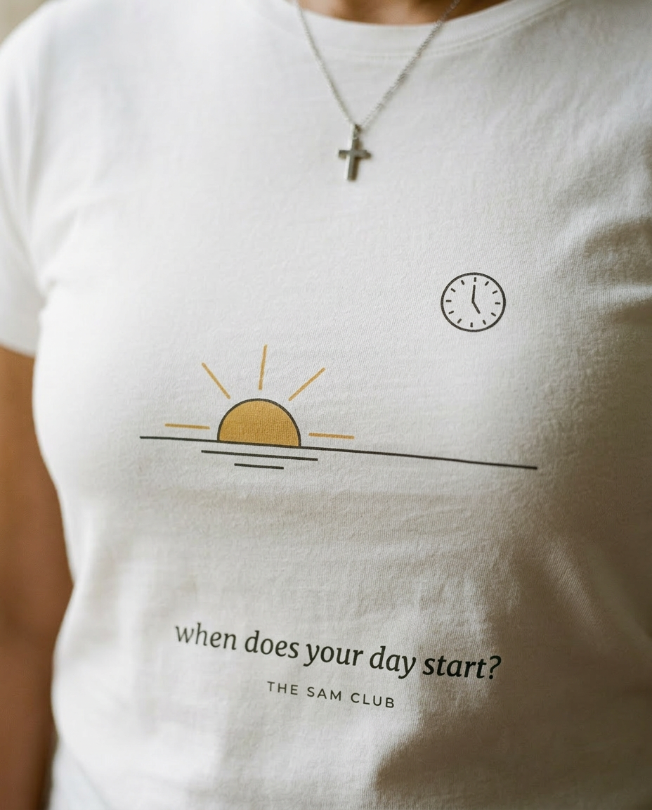 model: When Does Your Day Start — The 5AM Tee - detail