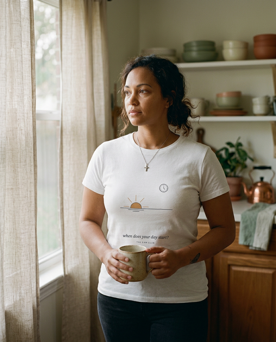 When Does Your Day Start — The 5AM Tee - on a model