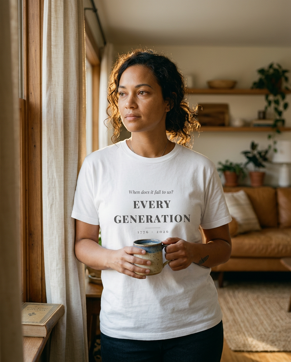 model: When It Falls to Us — Every Generation Tee - lifestyle