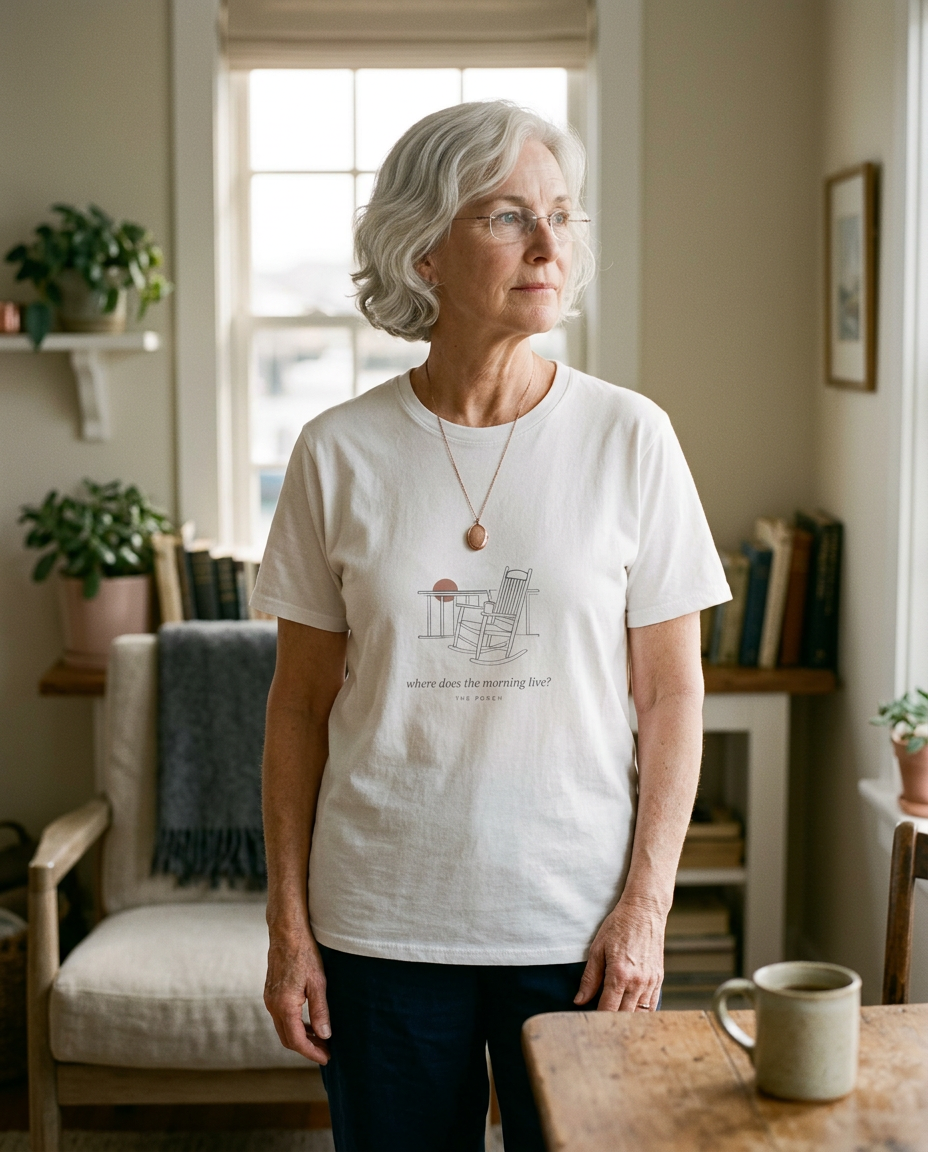 Where the Morning Lives — The Porch Tee - on a model