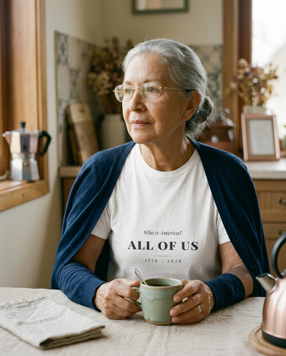 Who Is America — All of Us Tee - on a model